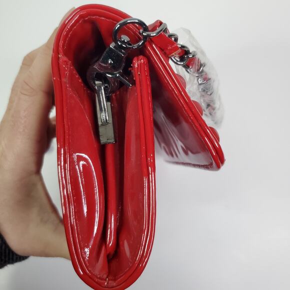 navoh Red Purse Studded Envelope Clutch short metal Chain Strap paisley Lined - Picture 5 of 15